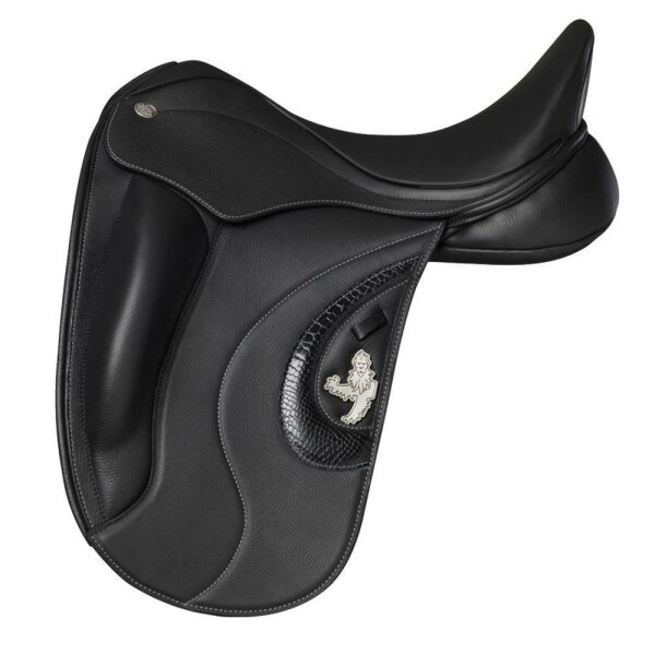 Fairfax-Sattel World Class I Dressur (Farbe: Schwarz, Sitzgröße: 17 1/2 Zoll / ca. 44 cm, Design/Sattelblatt: Croc./Lang, Kissen: Elias Kissen)