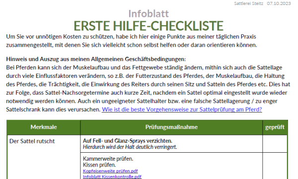 Telefon- & Mail-Beratung zu Sattel, Gurt & Unterlagen